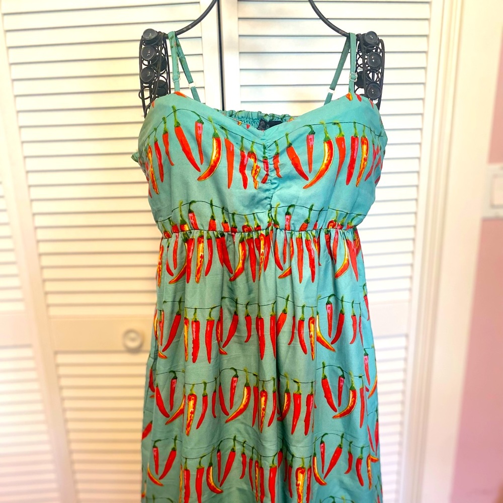 Apollo Strapy Chili Pepper Aqua Blue Dress L